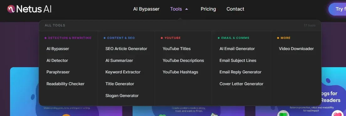 A dashboard showing the NetusAI all-in-one platform interface for managing smart SEO content.